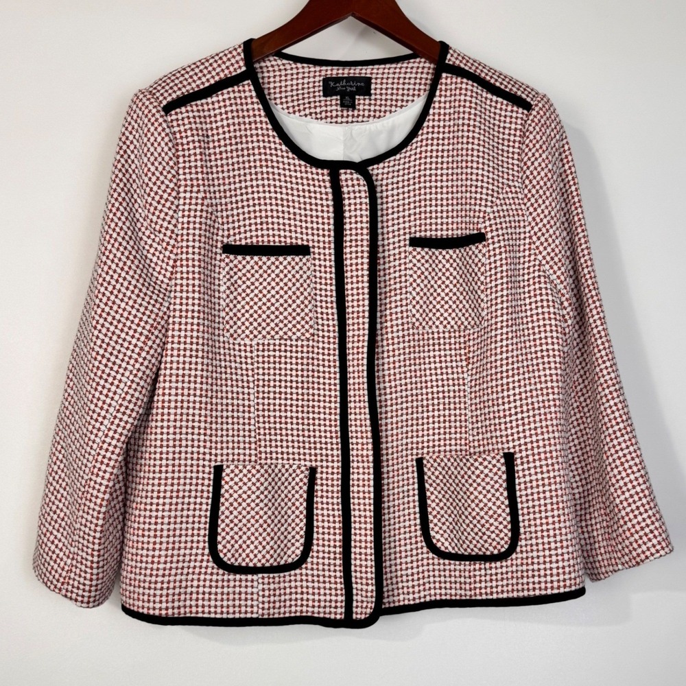 Katherine New York Jacket Women XL Orange White Tweed Zip Up Career Professional